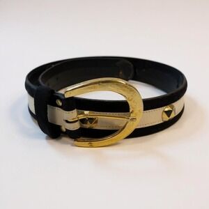 Louis Feraud Studded Belt Gold Buckle Black Suede‎ Leather Belt Size 36